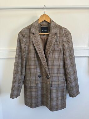 NWOT Madewell Caldwell Plaid Double-Breasted Blazer in Brown, Tan, Pink, Orange